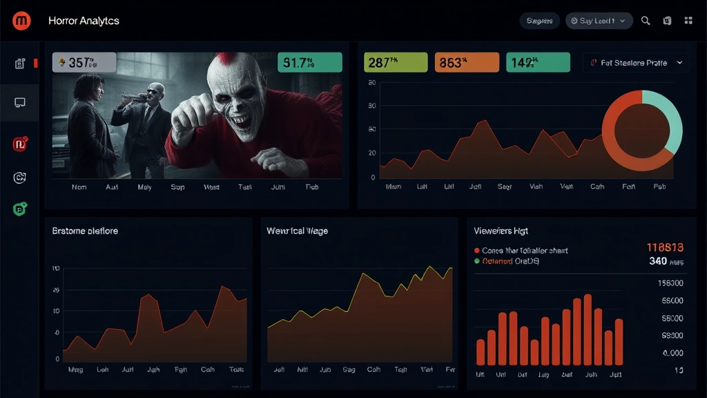 Digital media analytics dashboard displaying horror franchise viewership trends and fan engagement metrics across streaming platforms with colorful charts and data visualizations