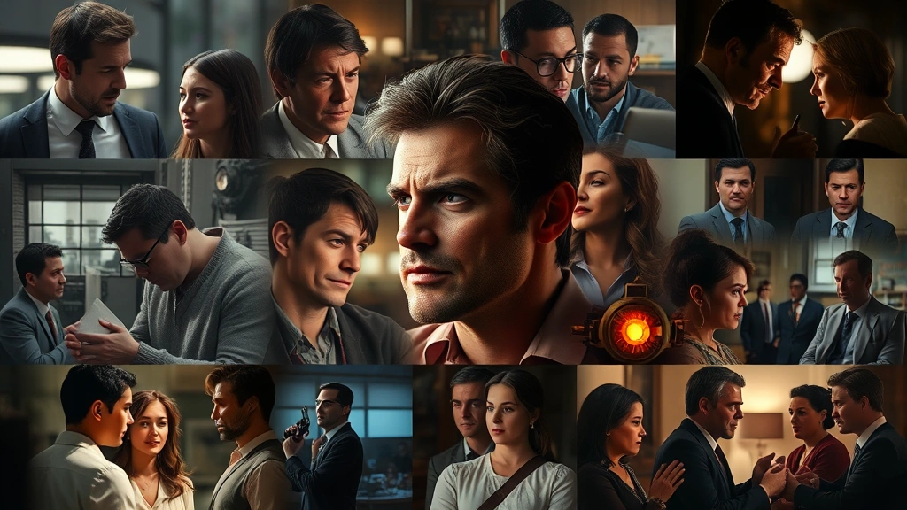 Montage-style composition of various film and television scenes, multiple dramatic moments layered artistically, representing diverse roles and genres, digital media production aesthetic