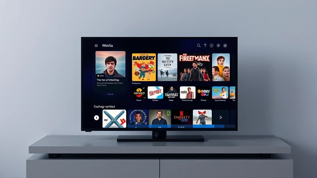 Digital streaming interface on modern device showing entertainment content library, abstract visual representation of digital media consumption, contemporary technology aesthetic