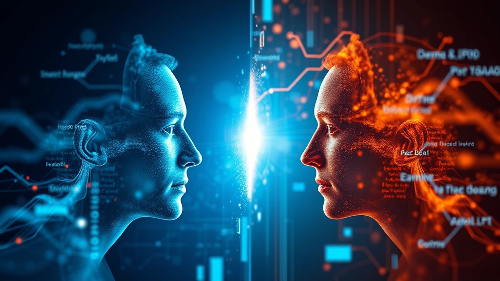 Split-screen composition showing two conflicting perspectives or narratives simultaneously, abstract digital media visualization with flowing information streams, cool blue and warm amber lighting contrasts representing truth versus deception, photorealistic digital art style with no text or interface elements