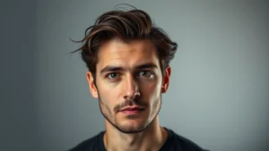 Professional actor headshot with sophisticated lighting, neutral background, contemporary film industry aesthetic, serious contemplative expression, high-resolution digital photography