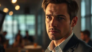 Professional actor in contemporary film setting, dramatic lighting, focused expression, modern cinematography style, no visible text or interface elements